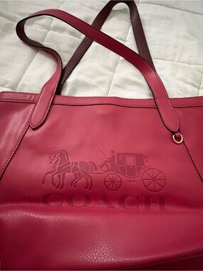 Coach red Leather Tote Bag with Embossed Logo